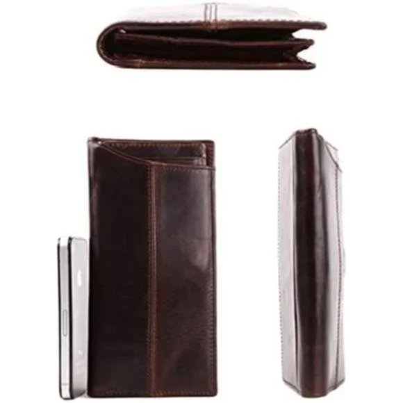 NEW MENS Real Leather Zipper Long Wallet Coffee - Picture 3 of 7